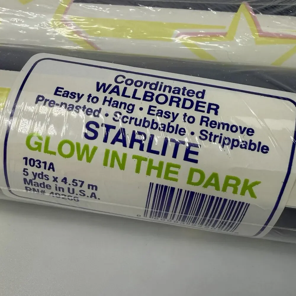 Lot 4 Rolls Vintage Starlite Glow in Dark Star Blue Stripe Wallpaper Border 20yd